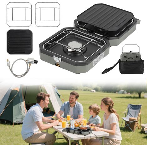 SWANEW Fornello a gas pieghevole 2in1 Fornello da campeggio Fornello a gas portatile Fornello da campeggio rettangolare Grill a gas con 2 bruciatori (1/5)