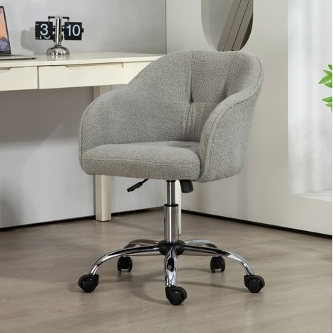 Bürostuhl 56x61x76-86 cm grau aus Polyester mit Teddy-Optik, höhenverstellbar und 360°-Rollen (1/5)