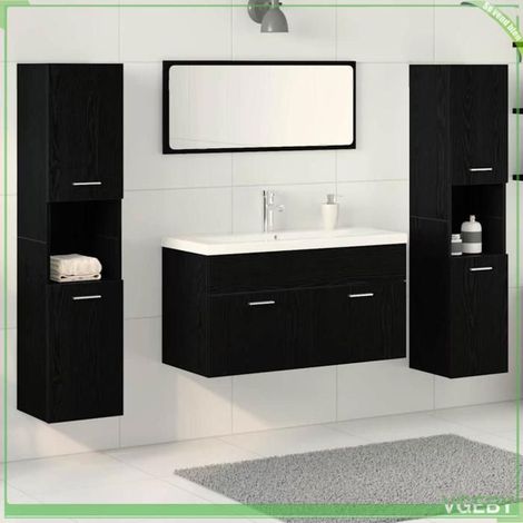 Ensemble meuble de salle de bain - FAF7291712450518 - Chêne noir - Bois d'ingénierie - 4 pcs mural (1/5)