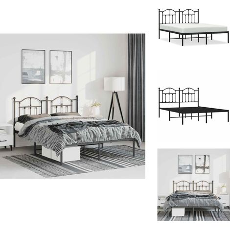 Cadre de lit métal sans matelas avec tête de lit noir 135x190cm - Cadre De Lit - Lit Double - Lit Metal - Lit Avec Têtedé Lit - Literie (1/5)