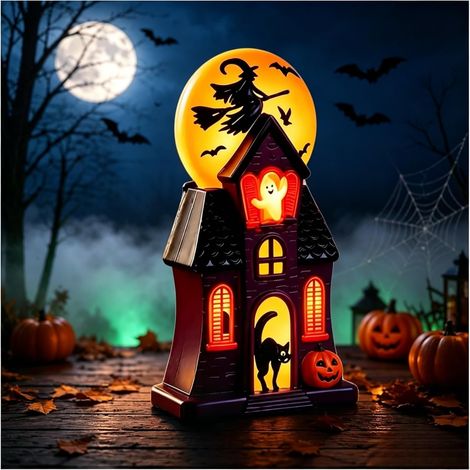 Decoración de mesa vintage con forma de calabaza iluminada con LED, al estilo de un pueblo de Halloween, para una presentación de temporada. (1/5)