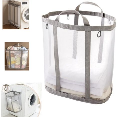 Panier à linge respirant pliable - Sac à linge Mesh - Panier à linge pour le tri des vêtements - Sac à linge Mesh avec poignée - (1/5)