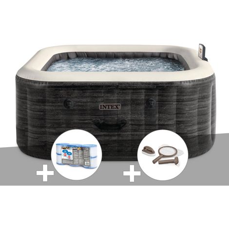 Kit spa gonflable Intex PureSpa Ardoise carré Bulles 4 places + 6 filtres + Kit d'entretien