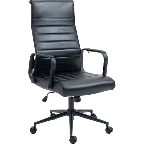 Fauteuil de bureau avec accoudoirs siège pivotant mécanisme à bascule en cuir véritable noir / noir 100002522