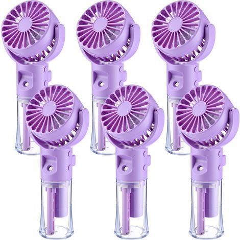 Lot de 6 Ventilateurs Portables avec Brumisation, Ventilateur USB Rechargeable pour Voyage-Violet (1/5)