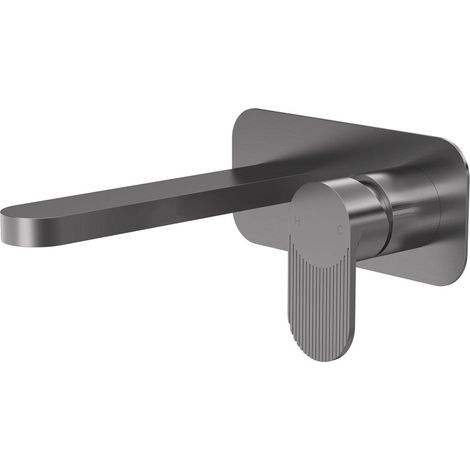 Nuie Cyprus Fluted 2-Hole Wall Mounted Basin Mixer Tap with Plate - Brushed Pewter (1/3)