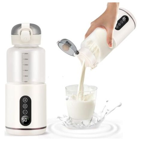 Chauffe Biberon Portable, Chauffe-Biberon Sans Fil pour Voiture de 300 ML, Température RéGlable de 37 °C à 55 °C, Chauffage Rapide et ContrôLe PréCis de la TempéRature, Rechargeable par USB