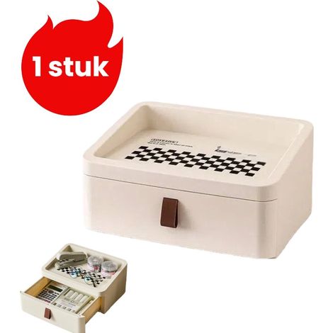 article - Boîte de rangement de bureau - Boîte de rangement à tiroir à un niveau pour fournitures de bureau et petits objets divers - Boîte de rangement pour produits cosmétiques - Blanche (1/5)