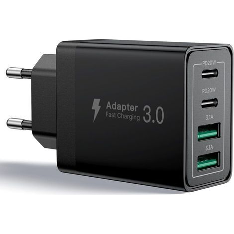 Chargeur USB C, 40W 4 Port Prise USBC Chargeur Rapide iPhone, 3.1A PD+QC Type C Adaptateur Multi Secteur Chargeur pour iPhone16 15 14 13 12 11 Pro Max X XS XR 8 7 6S Plus Mini SE,iPad,Samsung (1/5)