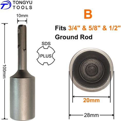 (B SDSPLUS 20X100mm) Embout de pose de piquet de terre SDS Plus, outil de marteau perforateur (1/5)
