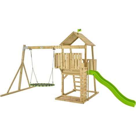 Aire de jeux balançoire nid d'oiseau et toboggan - bois FSC® - H306 cm - KINGSWOOD (1/5)
