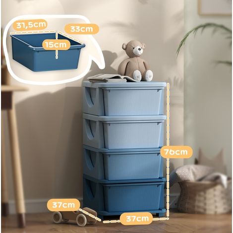 Mueble de almacenamiento infantil de 4 cajones, plástico azul, 37 x 37 x 76 cm DESVIAE (1/5)