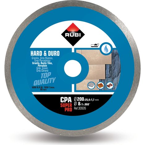 Rubi – Disque diamant CPA SUPERPRO 200 mm – Jante continue pour finition parfaite – Pour grès cérame, granit et briques réfractaires