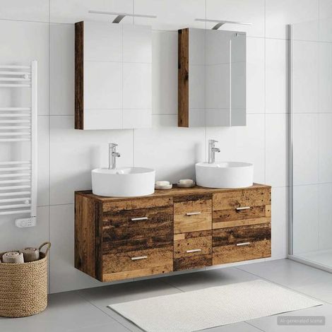 vidaXL Bathroom Furniture Set 5 pcs Old Wood Engineered Wood and Glass (1/5)