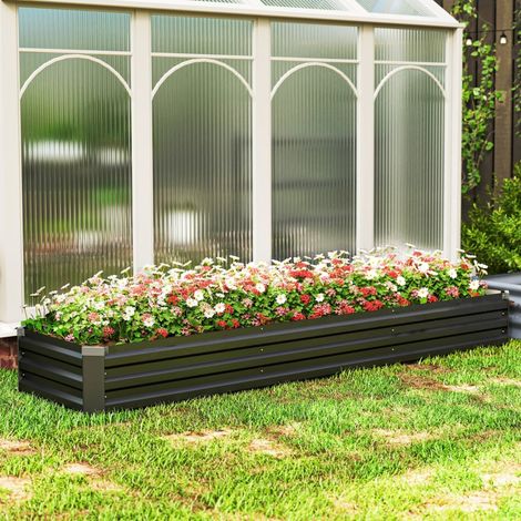 Plateau surélevé pour jardin, bac de culture extérieur résistant aux intempéries, fond ouvert, 240 x 60 x 30 cm, teinte gris anthracite (1/5)