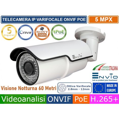 TELECAMERA BULLET  IP VARIFOCALE 5MP MEGAPIXEL VIDEOANALISI ONVIF POE H.265++ IP66 60 METRI (1/3)