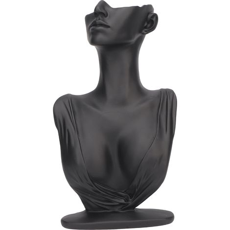 Présentoir à boucles d'oreilles mannequin buste résine noir grand espace léger élégant support collier (1/5)