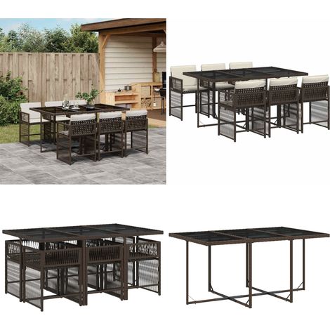 Ensemble à manger de jardin et coussins 7 pcs marron rotin - Meubles De Jardin - Salon De Jardin - Set De Jardin - Ensemble De Salle À Manger De Jardin - Résine Tressée - Home & Living (1/5)