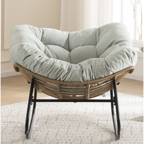Sillón balancín de chenilla, sillón auxiliar, 102 x 98 x 77 cm, azul claro, OKWISH (1/5)