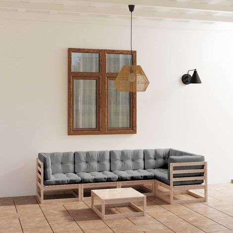 6-tlg. Garten-Lounge-Set mit Kissen Kiefer Massivholz (1/5)