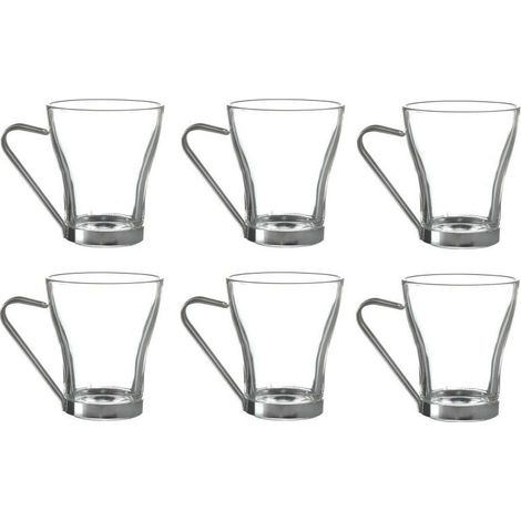 Lot de 6 tasses en Verre et Métal 20 cl Mugs Transparents Design - 6 x 20 cl - Livraison gratuite
