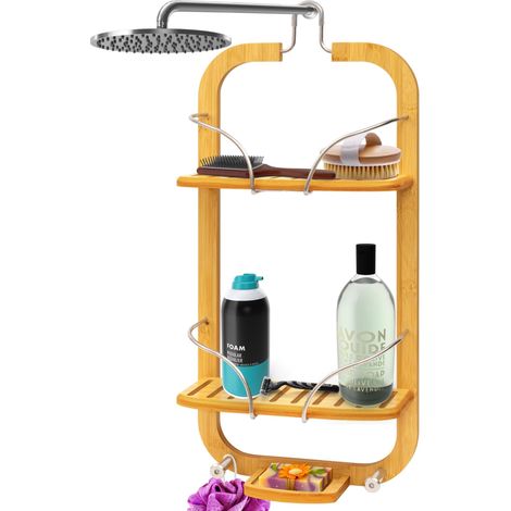 Étagère de Douche Suspendue en Bambou à 3 Niveaux – Organiseur de Salle de Bain Antidérapant pour Shampoing, Savon et Accessoires – Gain de Place et Facile à Nettoyer (1/5)