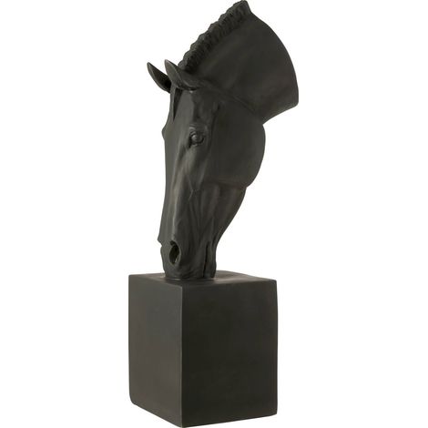 Cheval décoratif sur socle noir en polyresine élégante - noir mat élégant