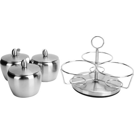 Gewürzglas aus Edelstahl mit drehbarem Deckel, Behälter für Salz und Zucker sowie Löffel (1/5)