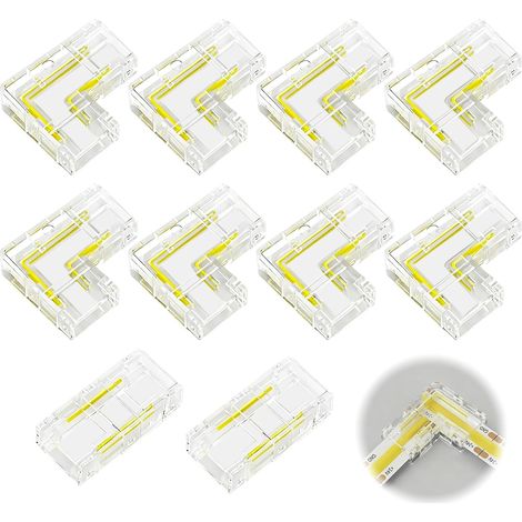 10 Pièces Connecteur Ruban LED COB 2 Pin 8mm, 8 Connecteurs Type L pour COB 8mm et 2 Connecteurs Droits Centraux Installation Rapide Sans Soudure pour Bande LED 12V 24V DIY Éclairage Maison éclairage (1/5)