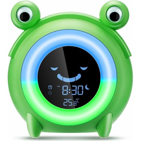 Réveil pour enfants, réveil d'apprentissage jour/nuit pour enfants, veilleuse pour garçons, lumière 5 couleurs avec rappel de musique, fonction snooze et affichage de la température, réveil d'entraîne (1/4)