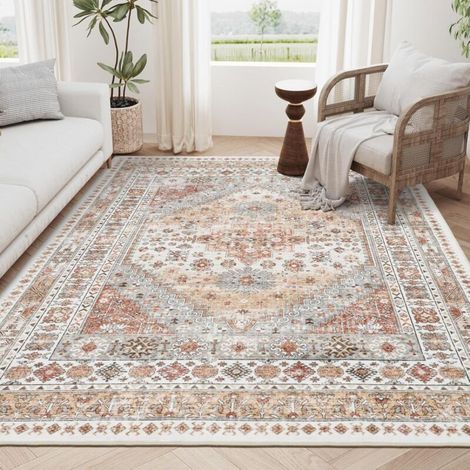 Tapis de salon 4060cm marron clair imitation cachemire lavable tapis de sol lavable rétro grande surface tapis anti-salissure tapis décoration (1/5)
