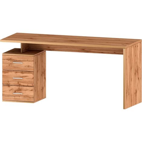 Scrivania da Ufficio 160x60 cm con 3 Cassetti Marrone Effetto Rovere (1/5)