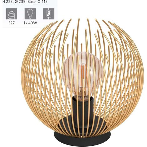Eglo lampada da tavolo Venezuela, lampada da comodino sferica, lampada da tavolo a fili metallici in oro e nero, lampada decorativa per camera da letto e soggiorno, attacco E27 (1/4)