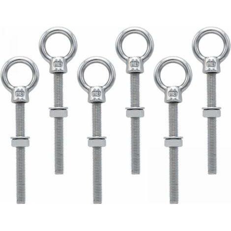 6 pièces,Boulon à œil M8 x 80 mm Vis à anneau M8 avec filetage métrique Acier inoxydable, pour fixation et suspension (1/5)