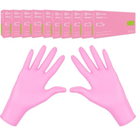 Guanti in nitrile S rosa Mercator Nitrylex Rosa 100 pezzi cartone 10 confezioni (1/5)