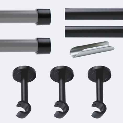 Kit de tringle à rideaux Noir Mat 300cm Diam.20mm Embout Capuchon - Fixation Mur - Boulet (1/3)