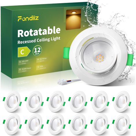 5W Spot LED Encastrable Extra Plat, Spot LED Orientable 480LM Blanc Neutre 4000K, Spots IP44 Étanche pour Salle de Bain, Spots de Plafond Rond Blanc Trou Ø70-80mm, Non Dimmable, Lot de 12