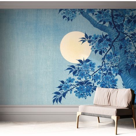 Papier peint adhésif décoratif pour salon chambre et cuisine Facile à poser avec colle Lune fleurie 312x219 cm (1/5)