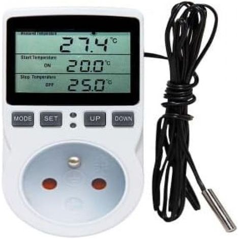 Thermostatstecker, Temperaturregler, programmierbarer digitaler Timer mit Sonde, Thermostatstecker für Gewächshaus- und Aquarienheizung (1 Stück) (1/5)