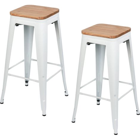 2er-Pack stapelbare Industriehocker (mittelgroß) aus Stahl und Holz, 43 x 43 x 76 cm, Thinia Home