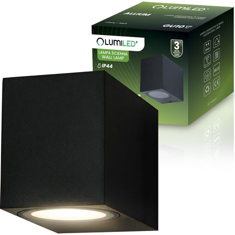 Aplique de pared para jardín, fachada, lámpara de exterior, GU10, ALLIUM, negro, cuadrado, LUMILED (1/5)