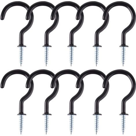 10 ganci a vite da 2 pollici, ganci a vite per soffitto per bagno, cucina, parete, soffitto, neri (1/4)