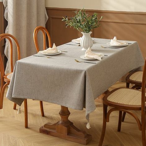 Tovaglia impermeabile color kaki effetto lino con nappe (130x230 cm) (1/5)