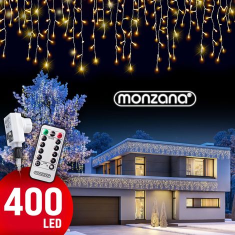 Monzana – Guirlande lumineuse de Noël 10/15/20 m – 200/400/600 LED blanc chaud – Télécommande avec fonction timer – IP44 pour intérieur et extérieur