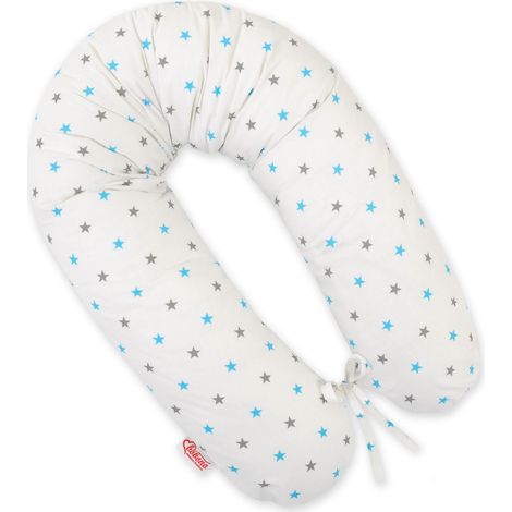 Almohada de embarazo más larga para dormir embarazadas + Funda extraíble - Estrellas grises y turquesas (1/5)