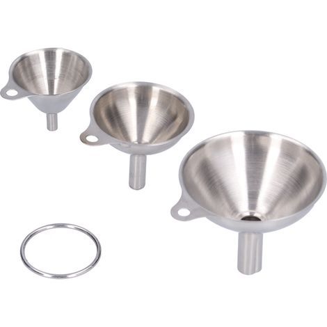 Lot de 3 entonnoirs en acier inoxydable, mini entonnoir pour huile, vinaigre, vin, épices et sauce, anti-fuite domestique. (1/5)