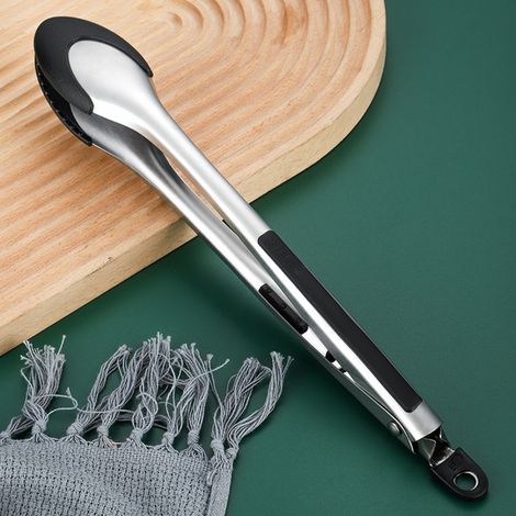 Pince de cuisine, pince de cuisson verrouillable en acier inoxydable de qualité supérieure avec embouts en silicone, pince antidérapante pour la cuisson, robuste, 13 pouces, noire (1/5)