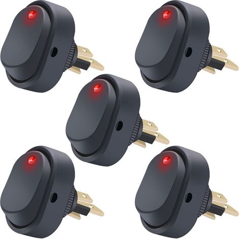 5 pièces Interrupteur à bascule,LED intégrée,Rouge,SPST 3 broches,12V 30A,Véhicule (1/5)