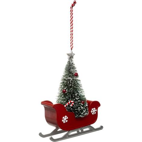 Paris Prix - Sujet De Noël Traineau étoile 15cm Rouge & Vert