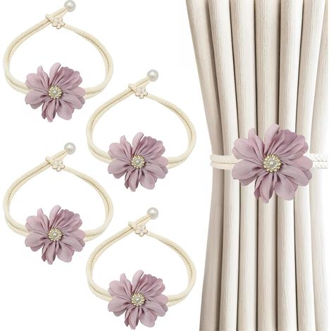 4 Pièces Curtain tie Backs, Boucle Rideau Ornés Fleurs Roses, Embrasse Rideaux Réglables, Adaptés à Tous Types Rideaux, Parfaits pour la Décoration Chambres et Bureaux (1/5)